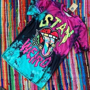 Stay Weird 💙💜🖤🦷💋🌈🙂☹️🌟 logo Oversized Stretchy Tiedye T-Shirt Dress NWOTs
